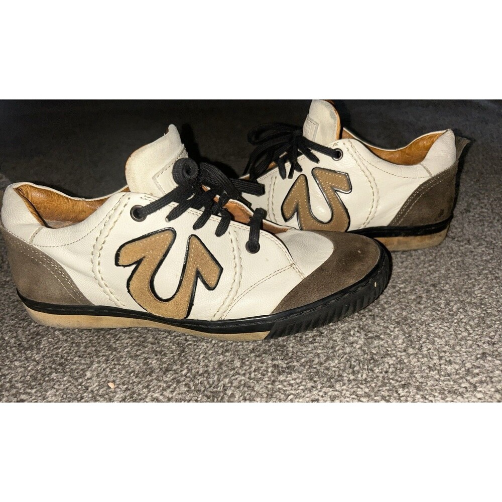 True Religion White Brown Leather Suede Low Top Y2K Skater Sneakers Men’s 8